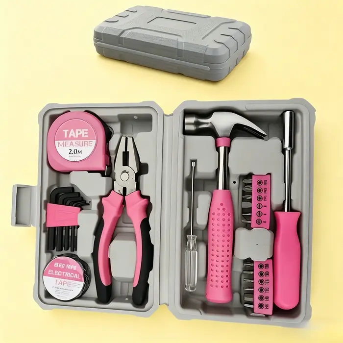 Ensemble d'outils ménagers roses 24 pièces