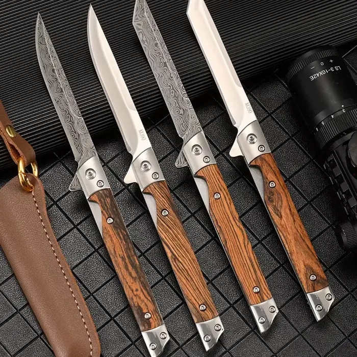 Couteau pliant à motif damas, couteau de poche polyvalent à ouverture rapide pour Camping en plein a