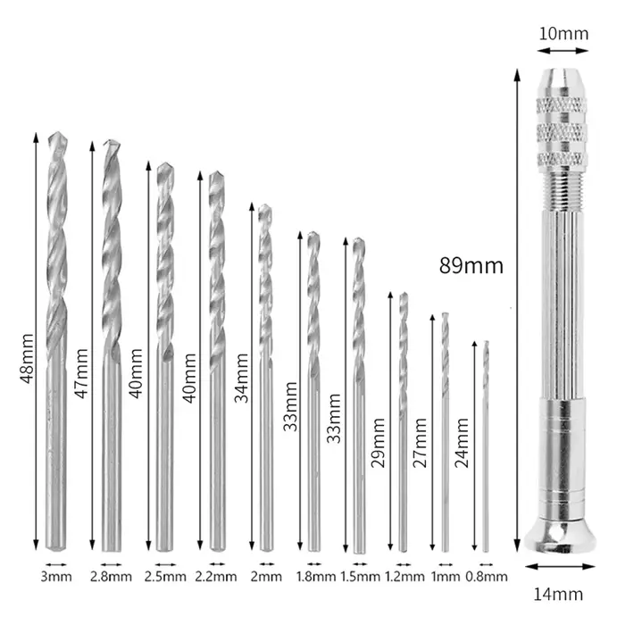 1/11 pièces 0.3-3.2mm Mini Micro perceuse à main outils de forage pour le travail du bois pour les m