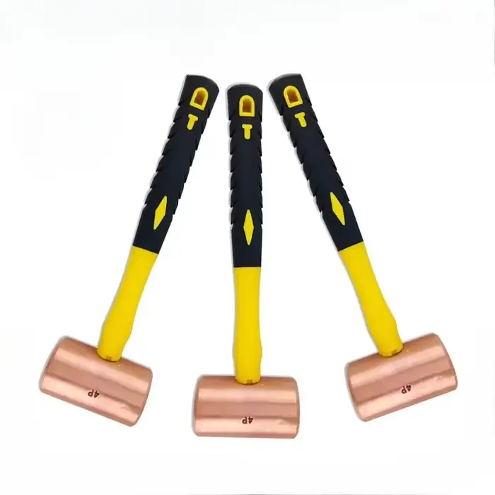 Marteau cylindrique en cuivre pur sans étincelle, tête ronde, poignée en caoutchouc, anti-alose, multifonction, outils à main pour le travail des métaux