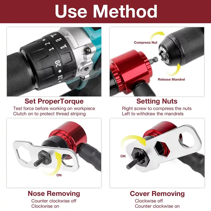 Machine à riveter les écrous M3, M4, M5, M6 et M8 pour usage domestique, adaptateur pour pistolet à 