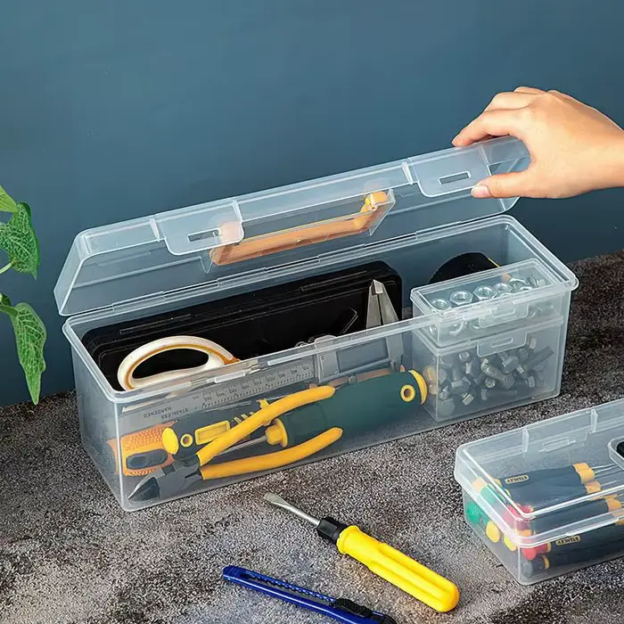 Nouvelle boîte à outils portable transparente vide