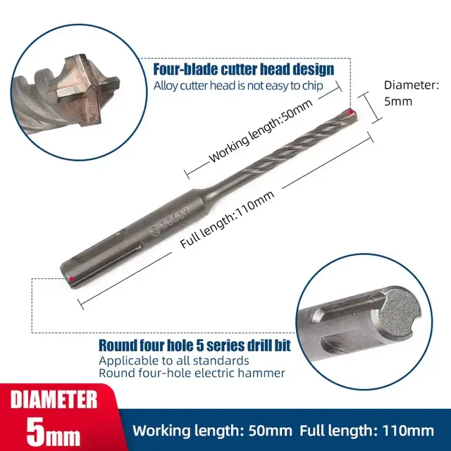 Bosch – marteau perforateur électrique à tige ronde, à quatre lames, tige carrée allongée, pour mur 