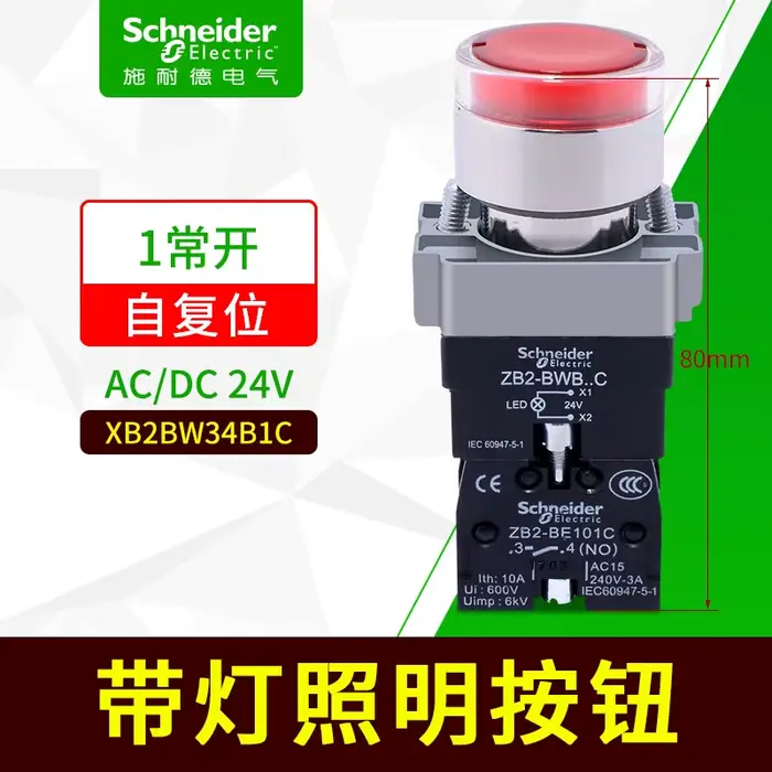 Schneider Electric interrupteur à bouton-poussoir lumineux à réinitialisation automatique XB2BW33B1C