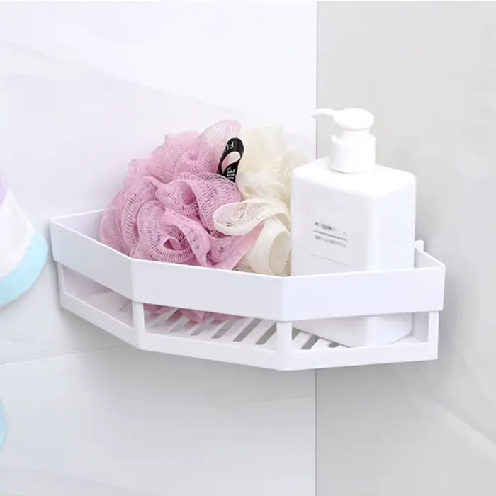 Support de rangement mural pour salle de bain, étagère d'angle, panier triangulaire en plastique bla