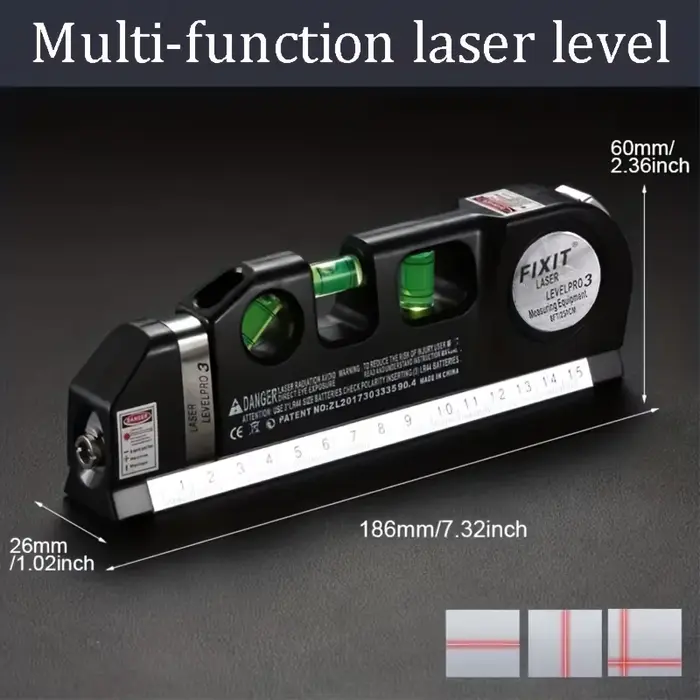 Un ensemble d'outils de niveau laser domestique pratique, multifonctionnel, avec niveau laser standard, mesure de distance par laser croisé et règle métrique.