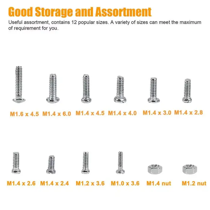 Kit d'assortiment d'écrous et de petites vis, 12 types de vis M1 M1.2 M1.4 M1.6 pour montres, outils
