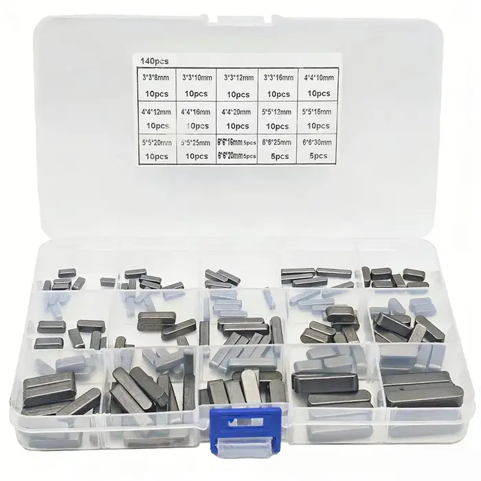 140 pièces, gamme de tailles 3-6 mm, goupilles parallèles en acier au carbone à extrémité ronde, clé