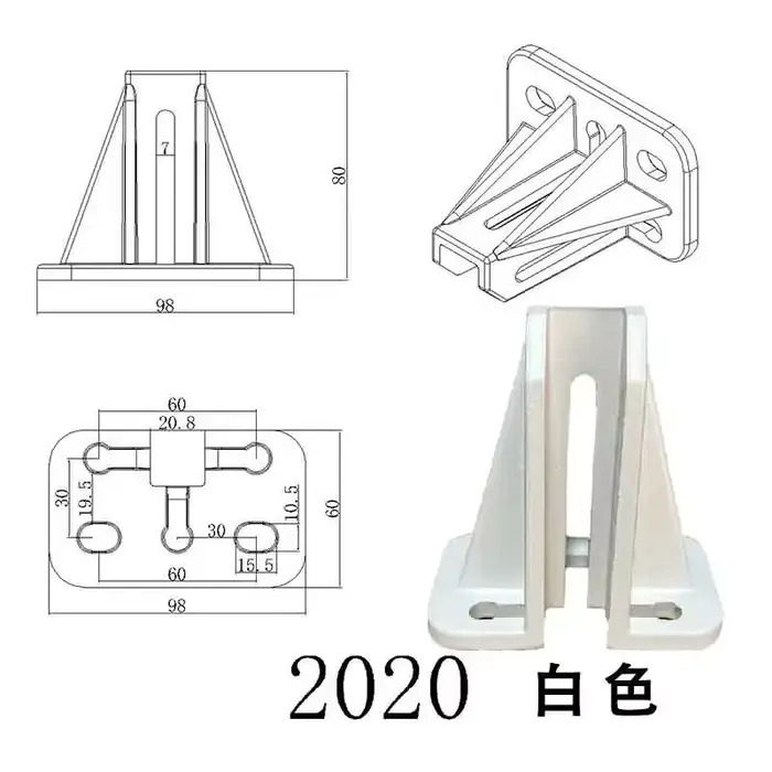 Base fixe de clôture à pied carré, profilé en aluminium 2020/3030/3060