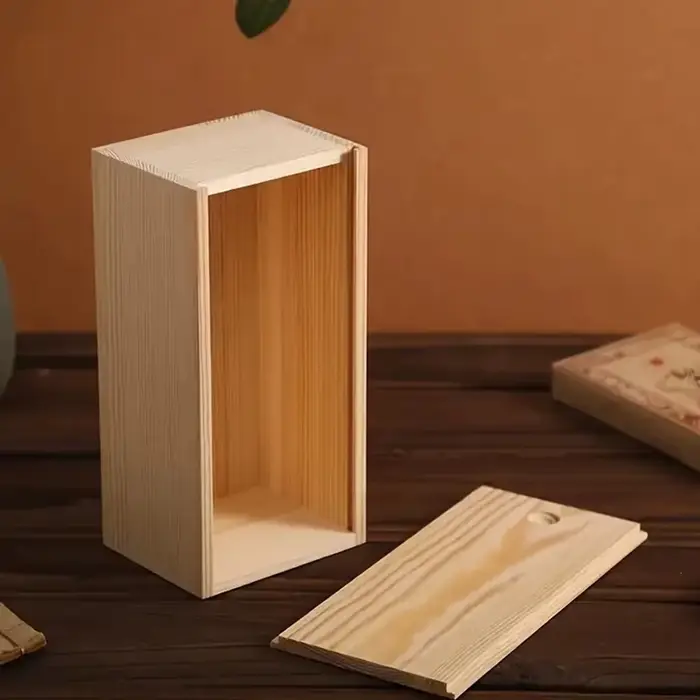 Boîte à tirer en pin, couvercle coulissant