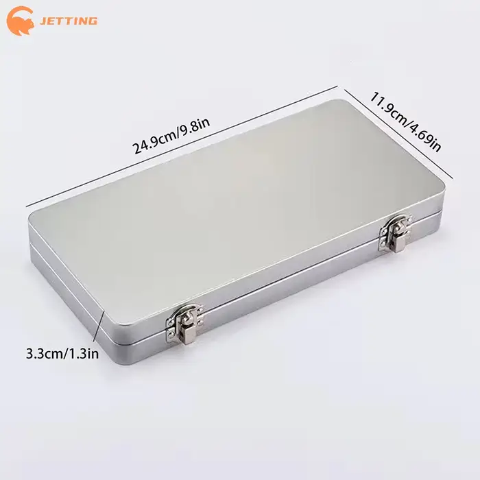 (Nouveau) 1 boîte rectangulaire en métal gris argenté avec couvercle