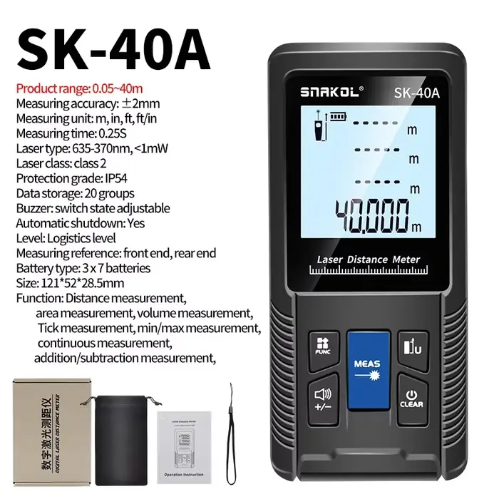 SNAKOL Télémètre laser 3-en-1 avec ruban à mesurer : 40/50/70/100/120m, mètre numérique, outil de me