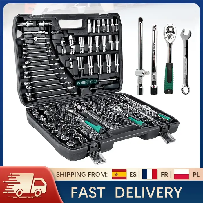 Ensemble d'outils mécaniques 216 pièces, jeux de clés à douille 1/4 "3/8" 1/2 "avec clé à cliquet à 