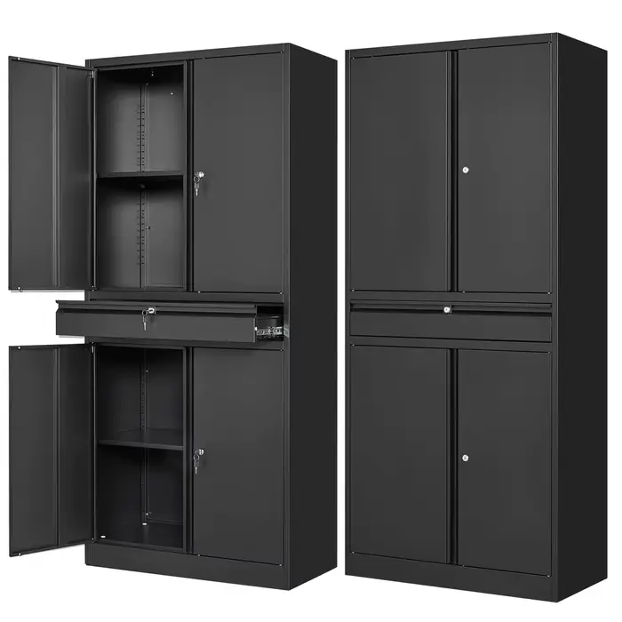 Armoire de rangement en métal pour garage avec tiroir et 4 portes verrouillables, organisateur d'out