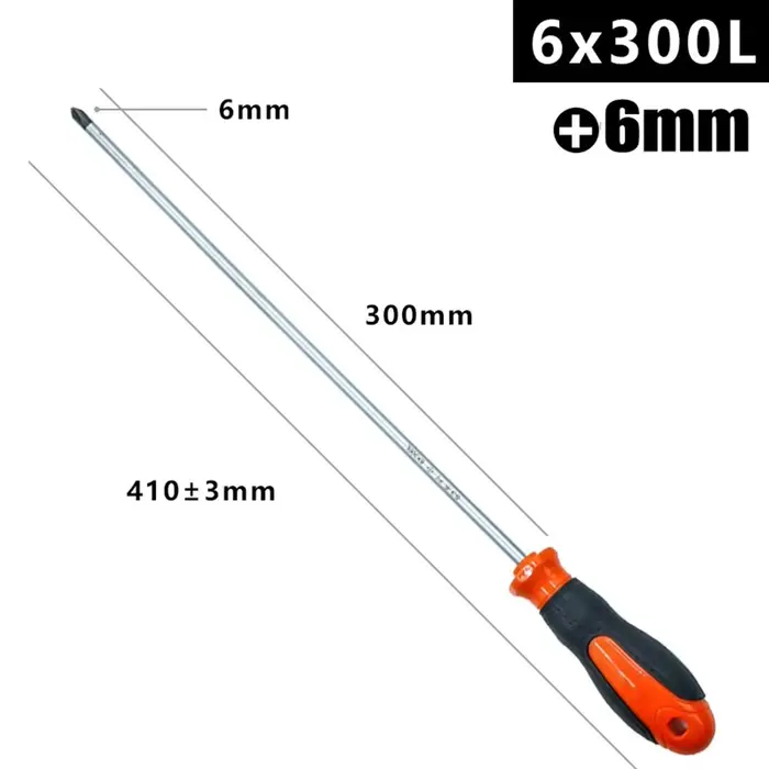 Tournevis croisé/à fente étendu, 300mm 6mm, alliage de chrome Vanadium, acier, caoutchouc, outils ma