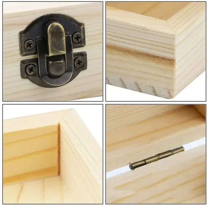 Boîte de rangement en bois avec couvercle à charnière