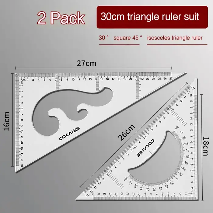 Règle triangulaire multifonctionnelle 2 pièces/ensemble