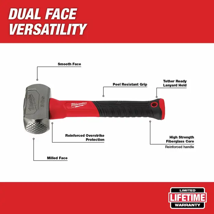 Marteau de maçonnerie Milwaukee 4932478255-3lb avec manche en fibre de verre