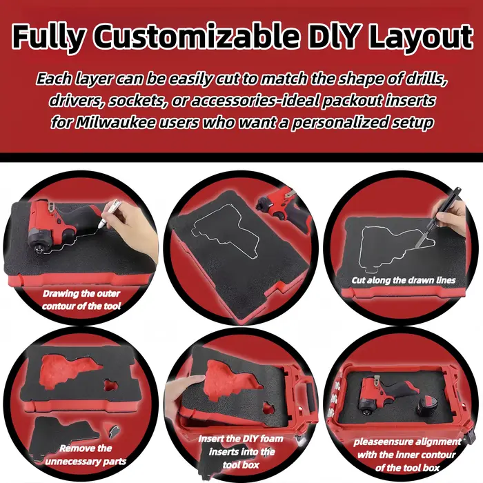Inserts en mousse compatibles avec la boîte à outils Milwaukee Packout 48-22-8435