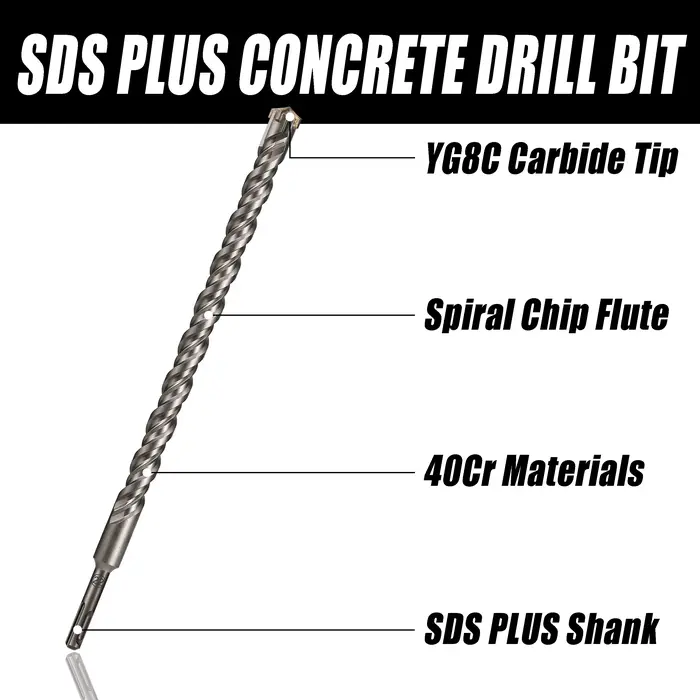 Perceuse à percussion électrique croisée étendue 110-500mm SDS Plus à travers le mur en alliage dur de béton renforcé