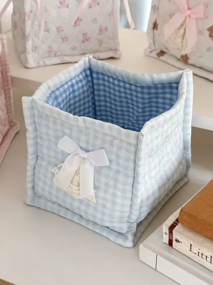 Panier de rangement carré en dentelle à motif floral, organisateur de bureau, panier de rangement co