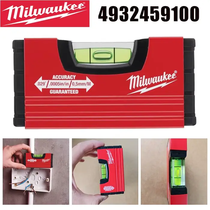 Milwaukee 4932459100 Niveau MINBOX 10 cm Haute Précision 0,5 mm/m pour Espaces Confinés, Installatio