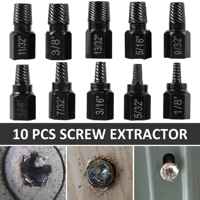 Kit d'extracteur de vis en acier endommagé, jeu de forets en métal faciles à sortir, goujon de boulon, extracteur multi-scannelures cassé 10 pièces