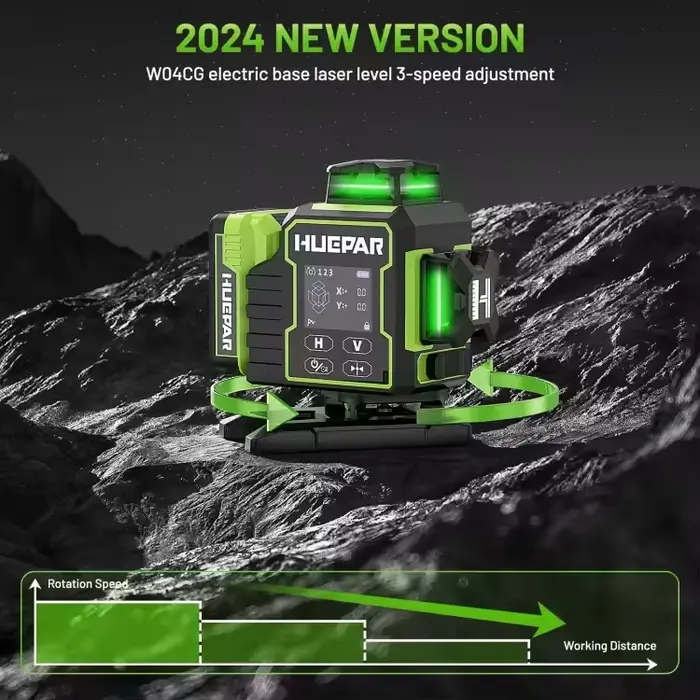 Niveau laser Huepar W04CG 4D 16 lignes à faisceau vert auto-nivelant avec écran tactile LCD