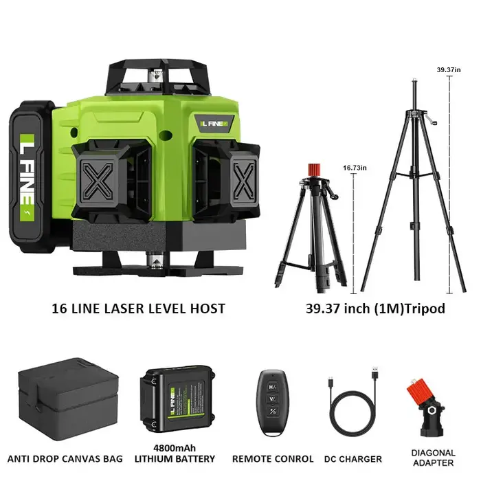 Niveau Laser auto-nivelant horizontale verticale croix 16 lignes lumière verte Nivel