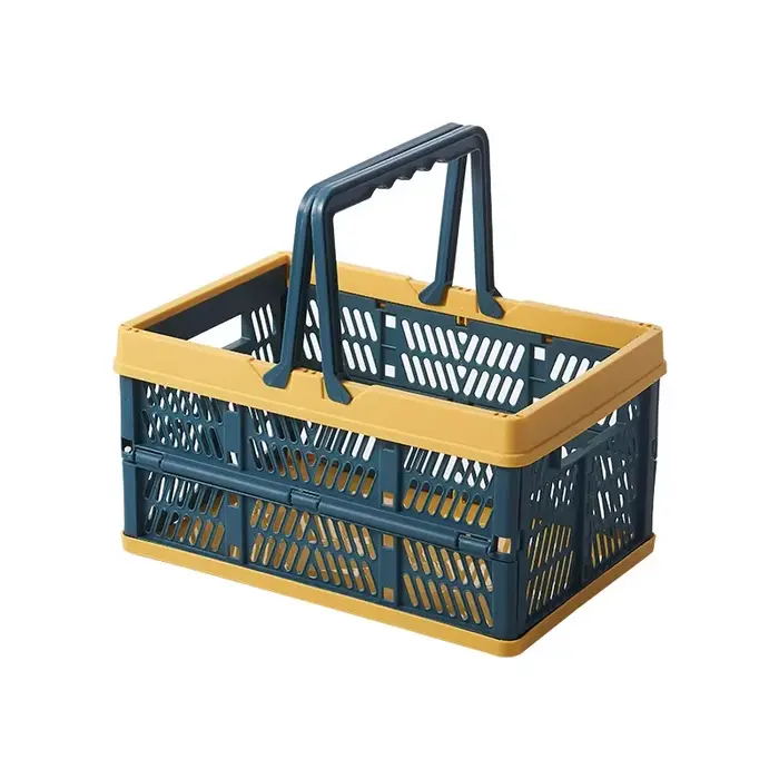 Caisse de rangement pliable en plastique avec poignées, panier de pique-nique, paniers de rangement