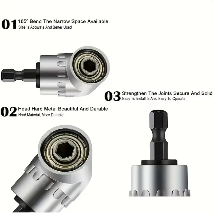 Acier au carbone robuste105 ° Tournevis/entraînement électrique coudé - Angle d'inclinaison réglable(90 ° -105 ° ) -