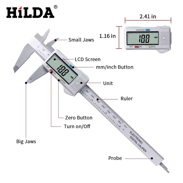 HILDA 0-150mm pied à coulisse numérique électronique pied à coulisse numérique 6 pouces LCD micromèt