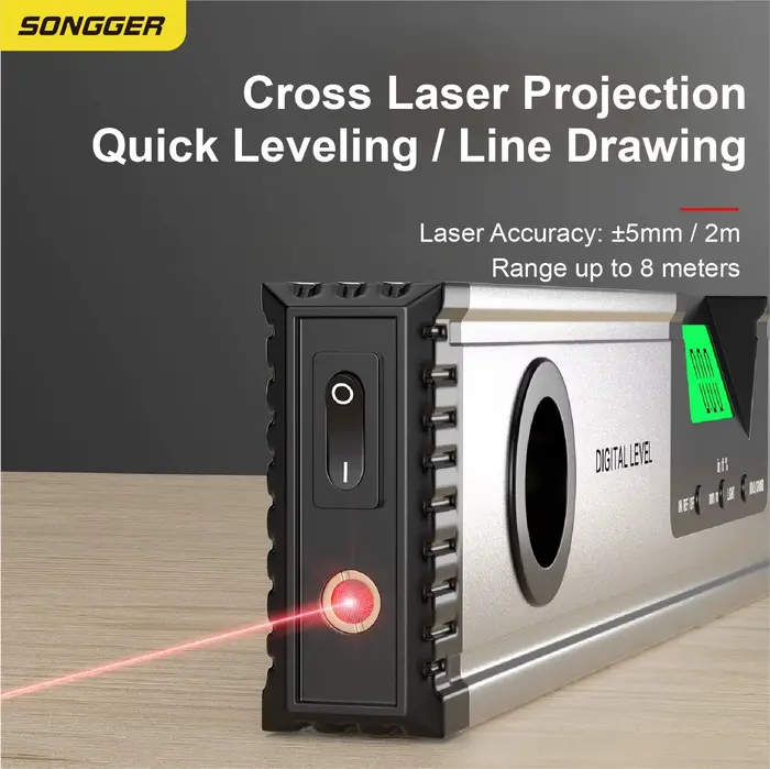 Inclinomètre Numérique avec Laser Niveau Électronique Magnétique Rapporteur Haute Précision pour Mur Carrelage Menuiserie Écran LCD