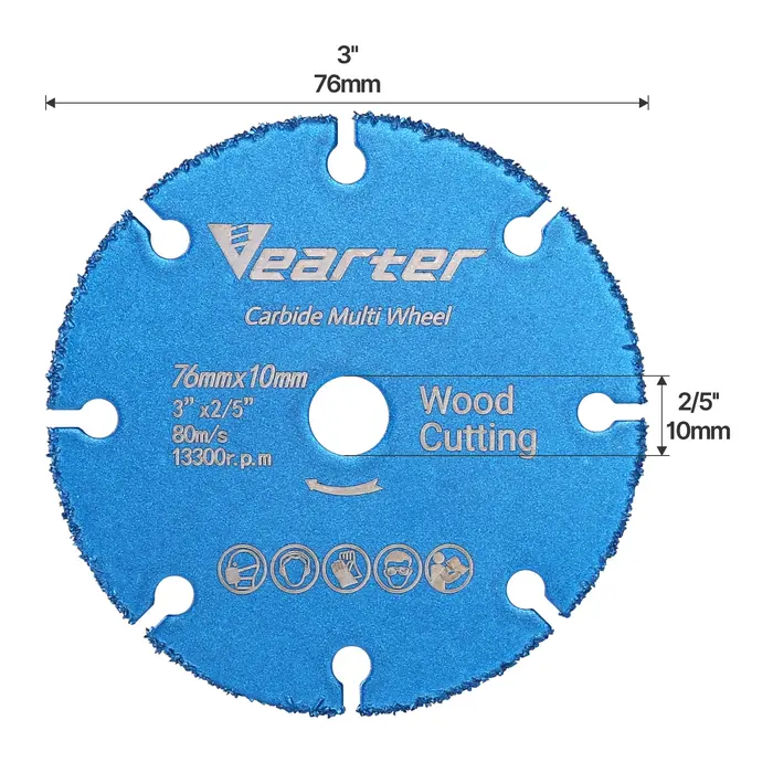 Vearter 76mm × 10mm lame de scie circulaire en carbure brasé sous vide disque de coupe du bois roue multi-outils