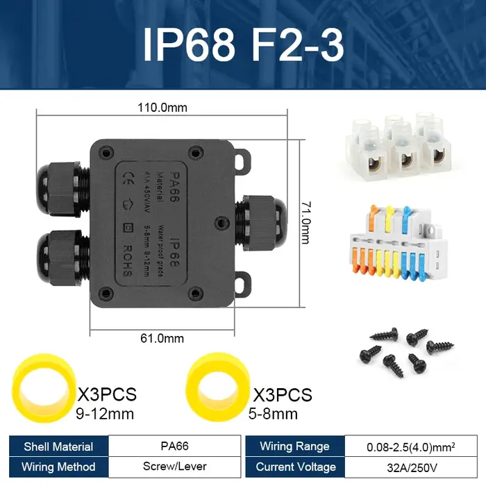 Boîte de jonction étanche 3 voies en plastique mini IP68