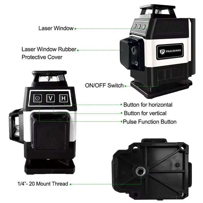 Pracmanu Mini niveau Laser 16 lignes 4D auto-nivelant 360