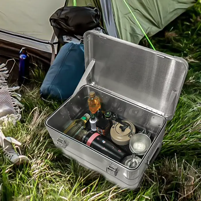 60-80L boîte de rangement extérieure Camping pique-nique voyage en alliage d'aluminium grande capacité