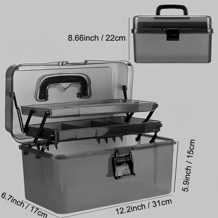 Boîte à matériel grande boîte de rangement Portable en plastique à 3 couches, boîte à outils de pêch