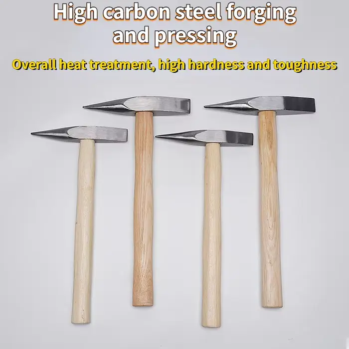 Marteau géologique 2 en 1 à tête plate pointue avec manche en bois pour la prospection minérale des roches