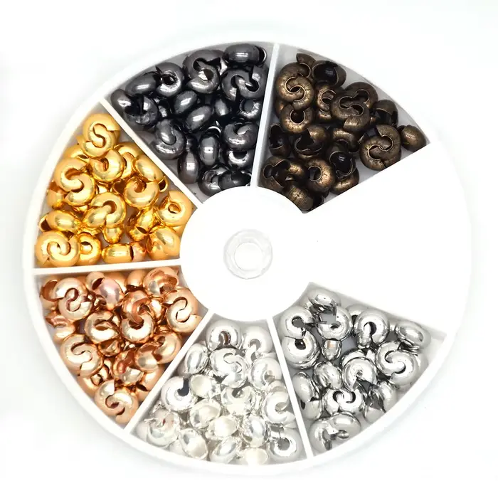 500 pièces/boîte 6 couleurs 3mm demi-rond ouvert en laiton perles à sertir couvertures nœud
