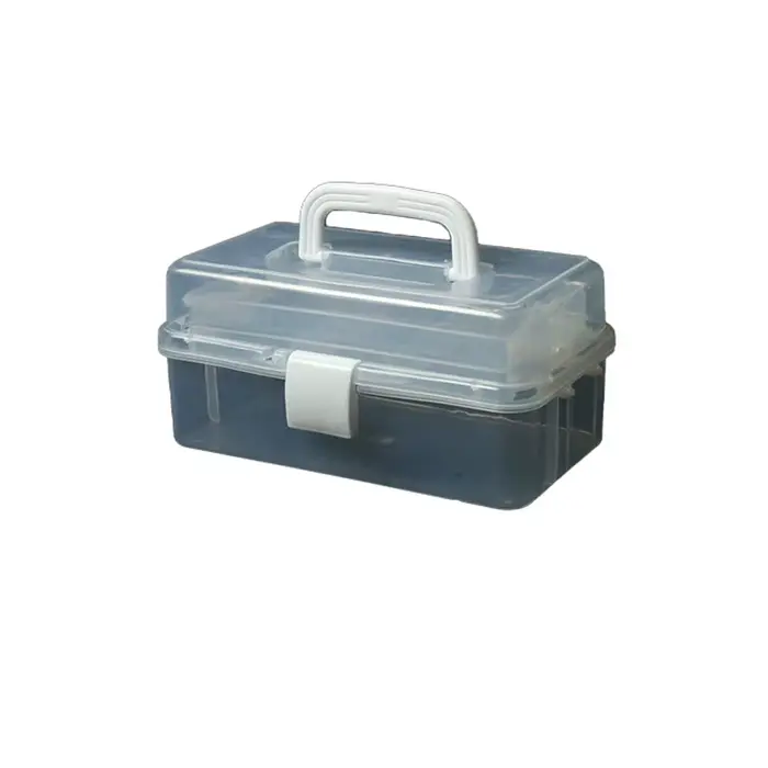 Boîte à outils pliante à 3 couches avec poignée, boîte de rangement pour matériel de pêche, boîte de