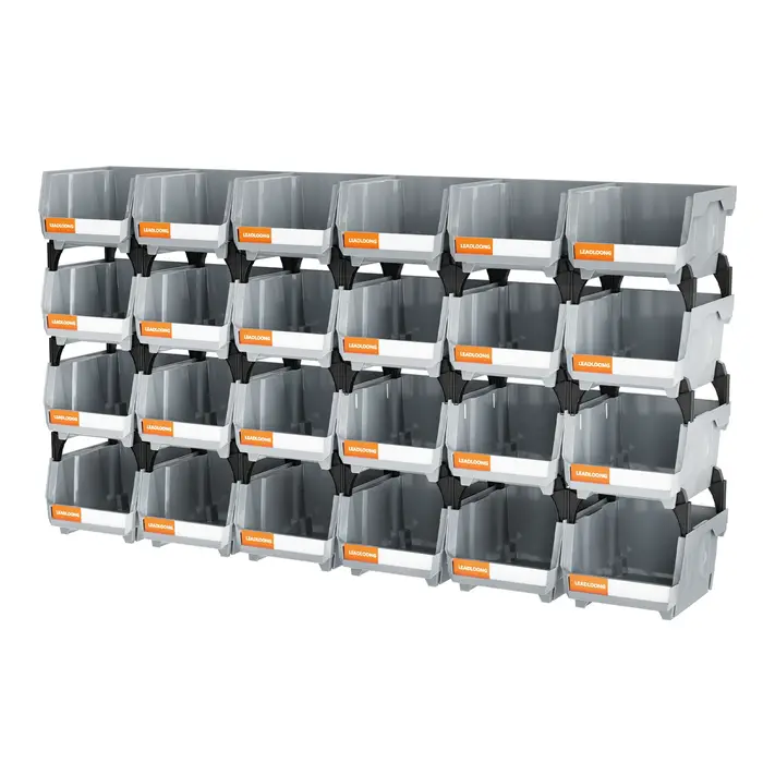 Boîte de rangement en plastique empilable gris 6/24 pièces