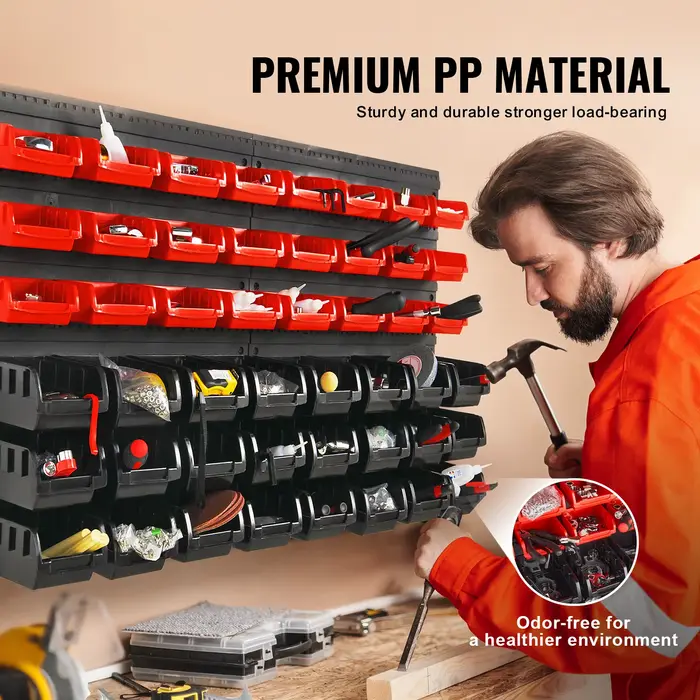 SucceBuy 48 pièces bacs de rangement de pièces conteneurs de Garage fixés au mur avec panneaux murau