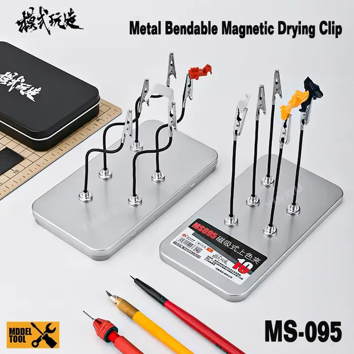 MSWZ Pinces magnétiques pliables pour peinture, 10 pièces, avec boîte de rangement métallique, pour la coloration de modèles militaires et mecha, le maintien et le séchage, outils d'artisanat