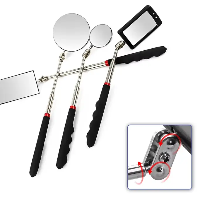 360 ° Miroir d'inspection télescopique avec lumière LED