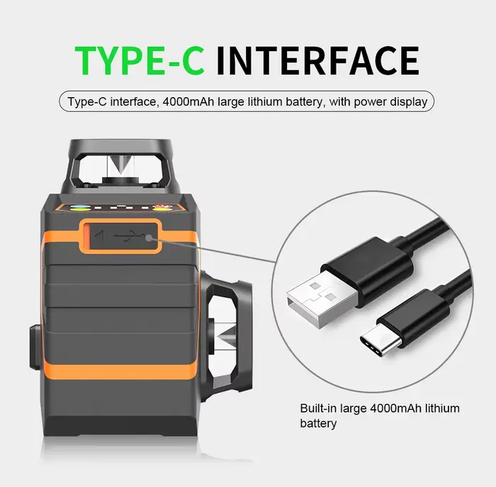 Niveau laser BOAYAL auto-nivelant 3x360 °   Ligne croisée verte 3D 12 pour la construction, batterie rechargeable 4000mAh, télécommande