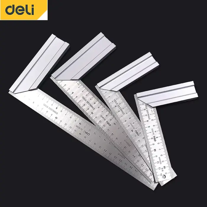 DELI – règle d'angle à 90 degrés en acier inoxydable, règle en forme de L, outil de mesure Double fa