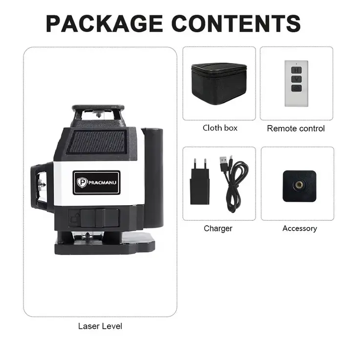 Pracmanu Mini niveau Laser 16 lignes 4D auto-nivelant 360 niveau Laser ligne verte croisée horizonta