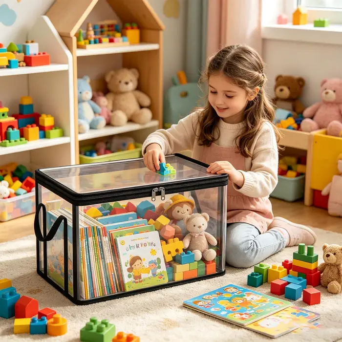 Boîte de rangement pour livres transparente et étanche avec poignées et couvercles