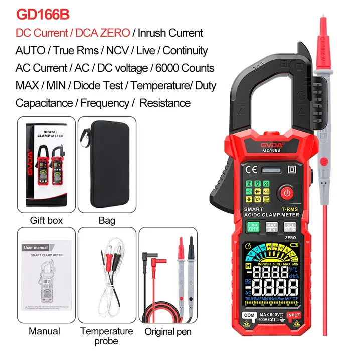 GVDA pince multimètre numérique professionnel True RMS gamme automatique NCV DC testeur de tension ca voltmètre multitesteur intelligent
